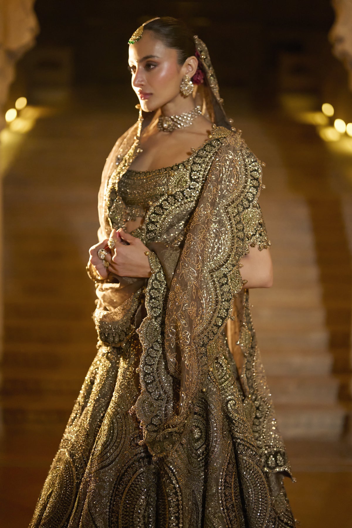Moss Green Applique Lehenga Set
