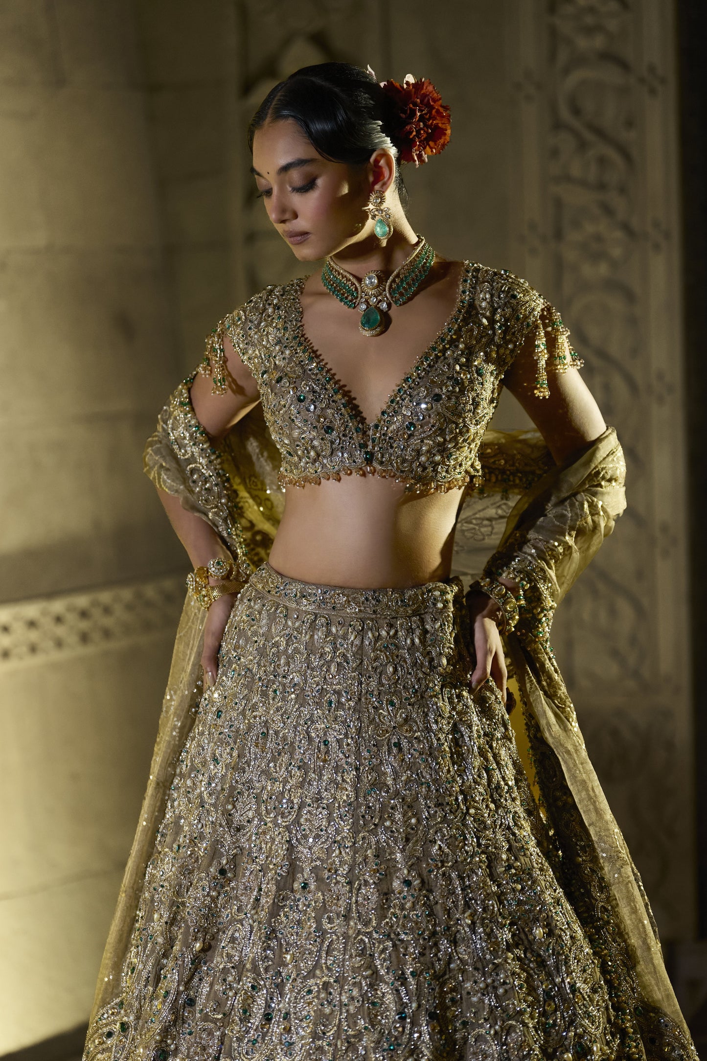 Antique Emerald Lehenga Set