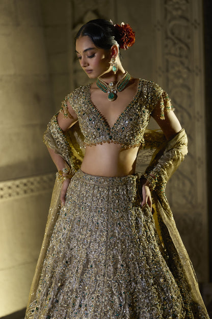 Antique Emerald Lehenga Set