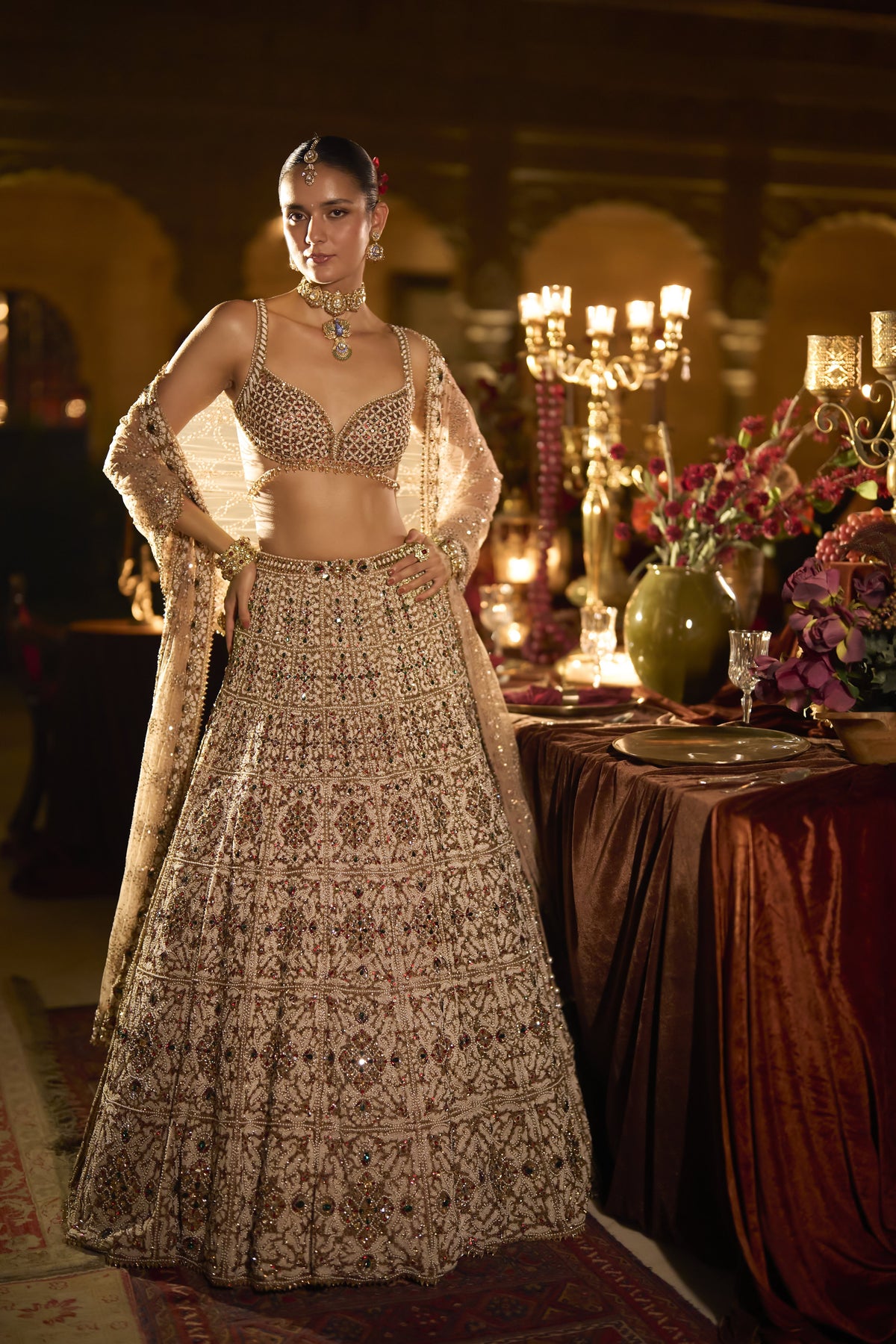 Ruby & Emerald Pearl Lehenga Set