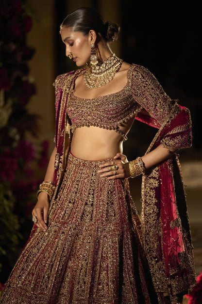 Plum & Maroon Zardosi Lehenga Set
