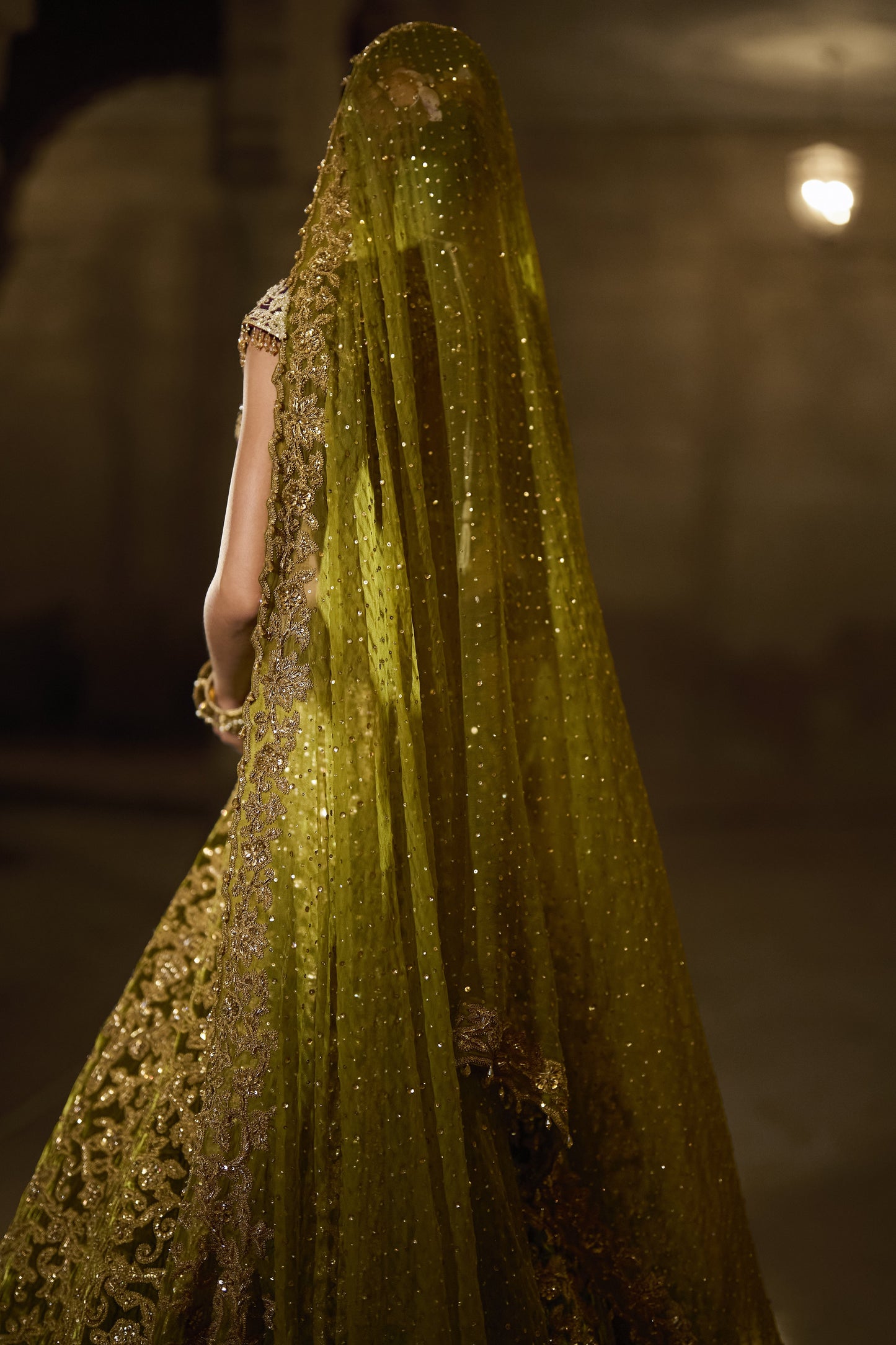 Green Velvet Zardosi Lehenga Set