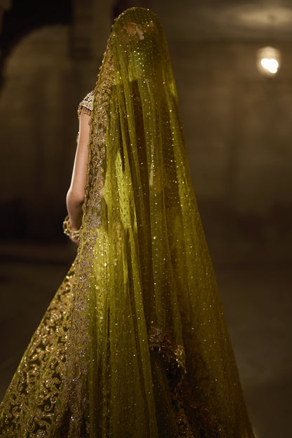 Green Velvet Zardosi Lehenga Set