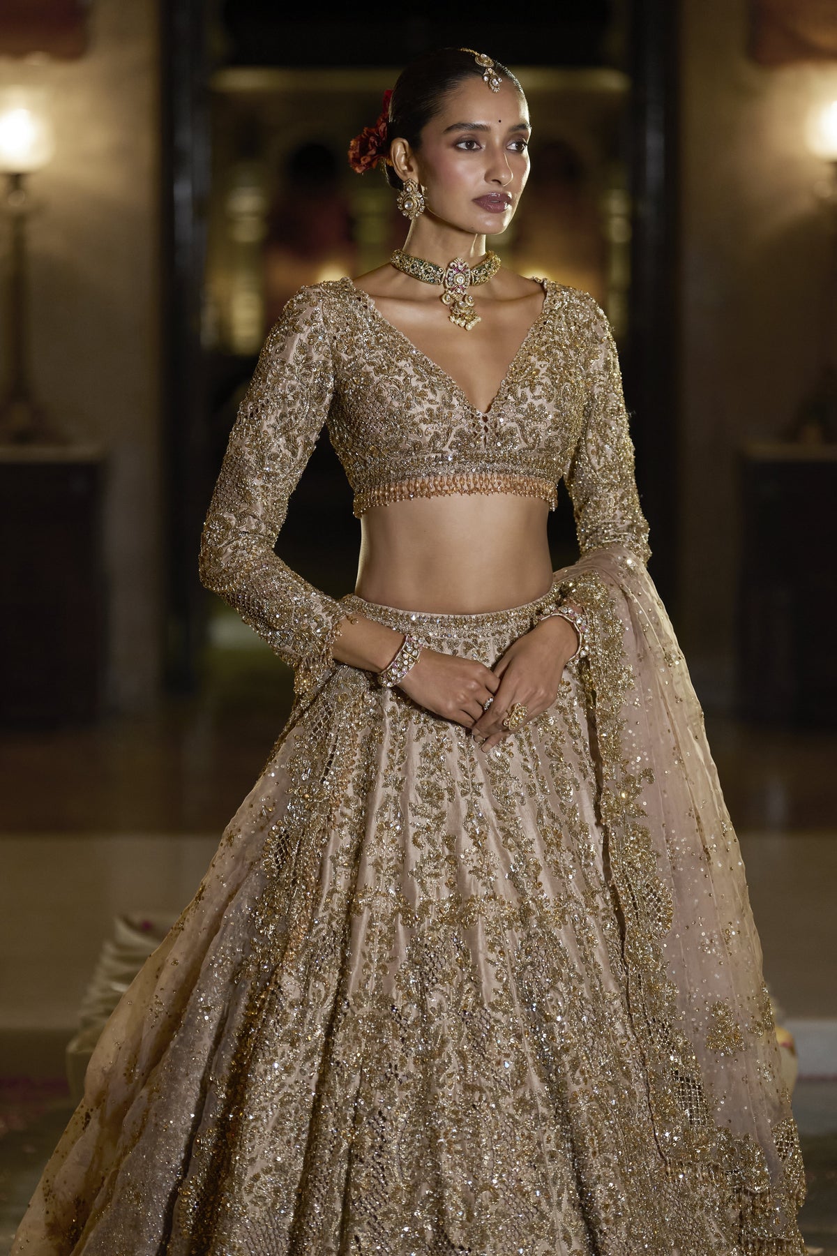 Nude Antique Gold Lehenga Set
