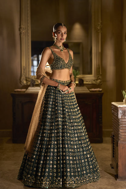 Emerald Stone Zardosi Lehenga