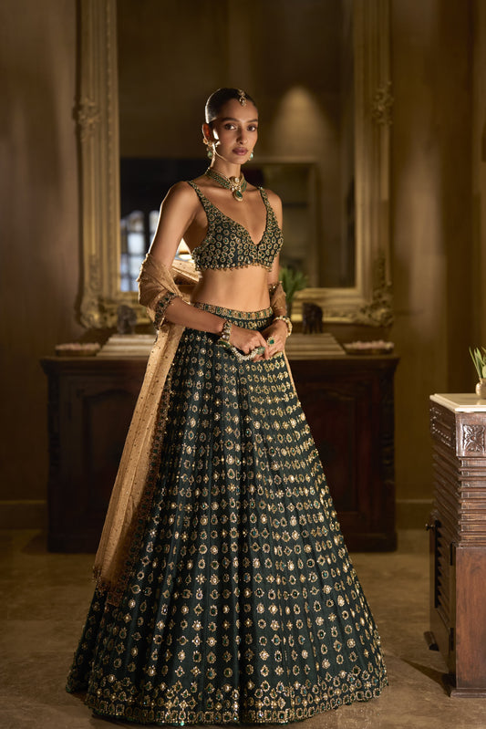 Emerald Stone Zardosi Lehenga