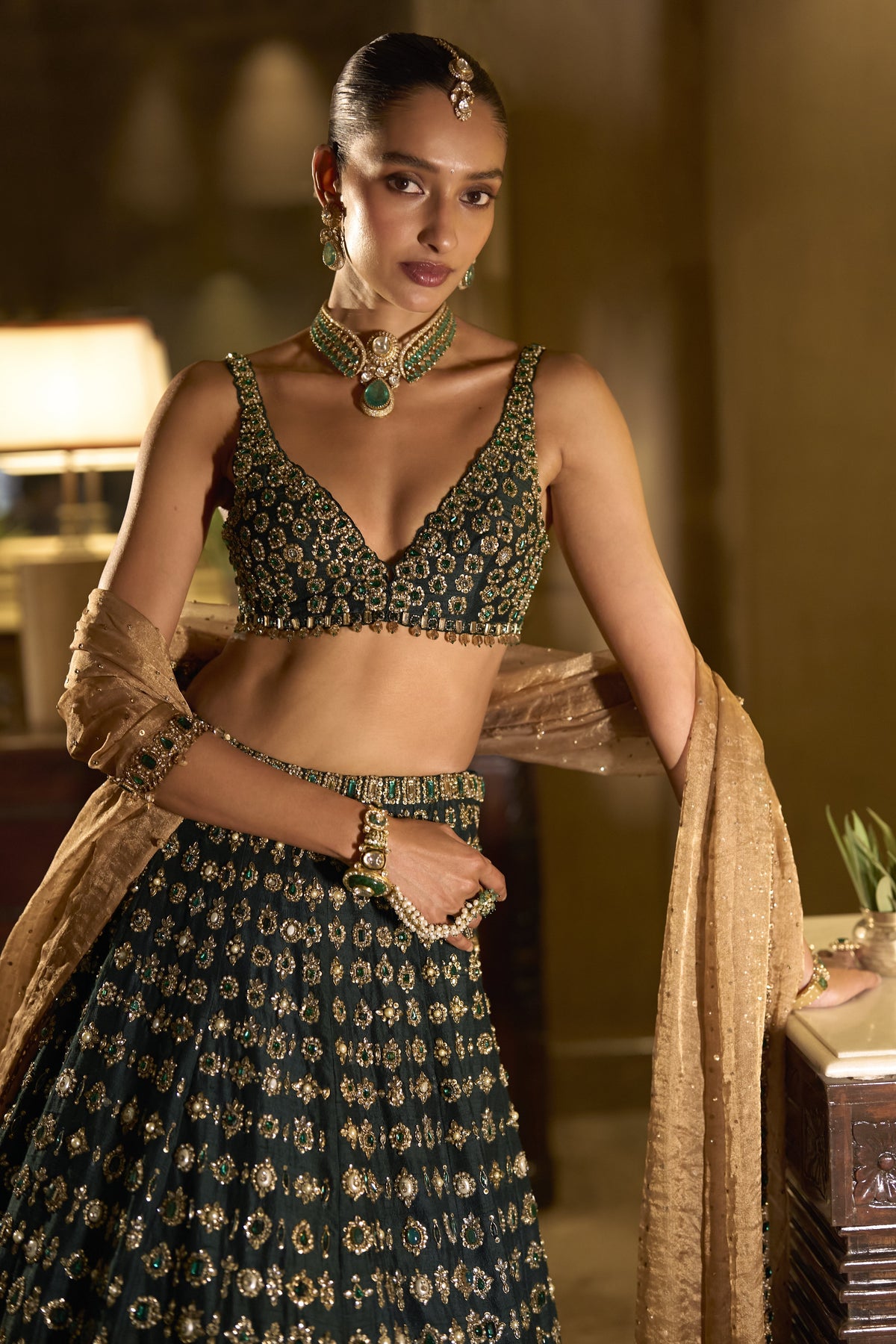 Emerald Stone Zardosi Lehenga