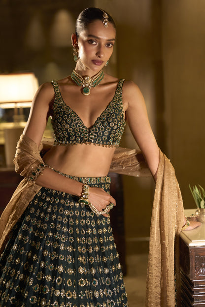 Emerald Stone Zardosi Lehenga