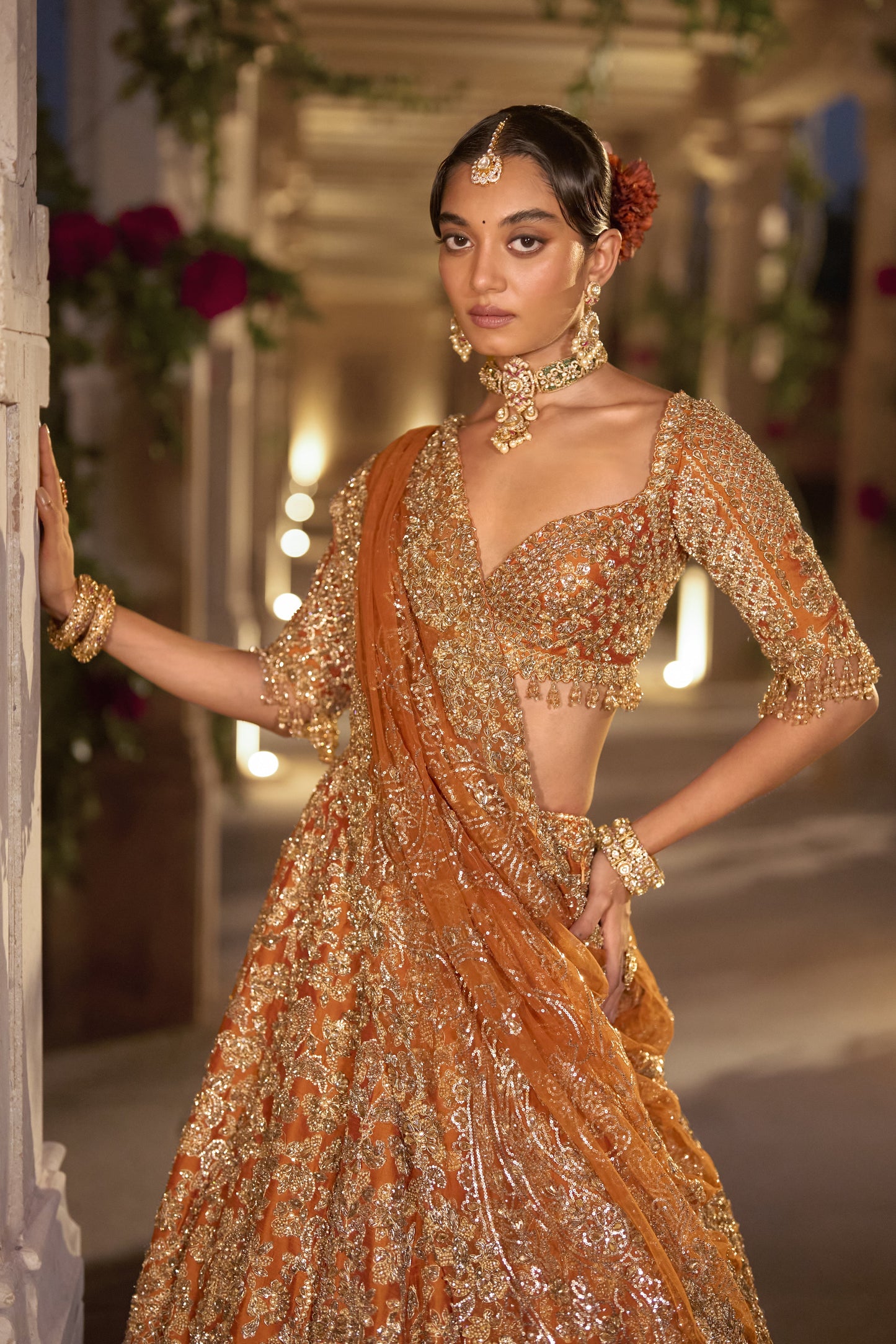 Rust Zardosi Cut Work Lehenga Set
