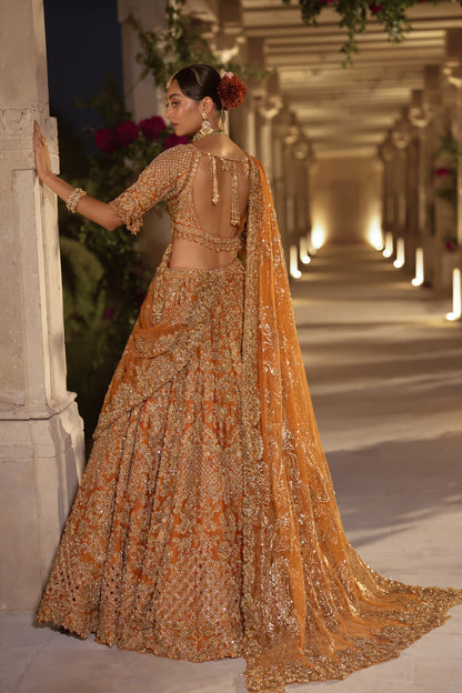 Rust Zardosi Cut Work Lehenga Set