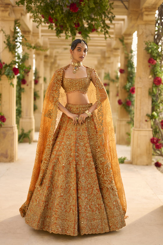 Rust Zardosi Lehenga Set