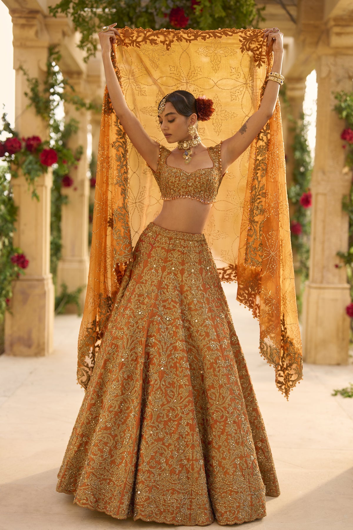 Rust Zardosi Lehenga Set