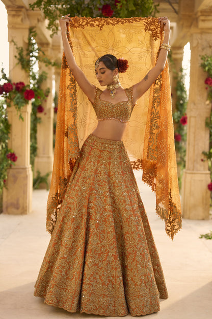 Rust Zardosi Lehenga Set