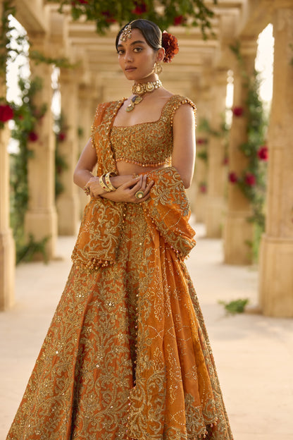 Rust Zardosi Lehenga Set