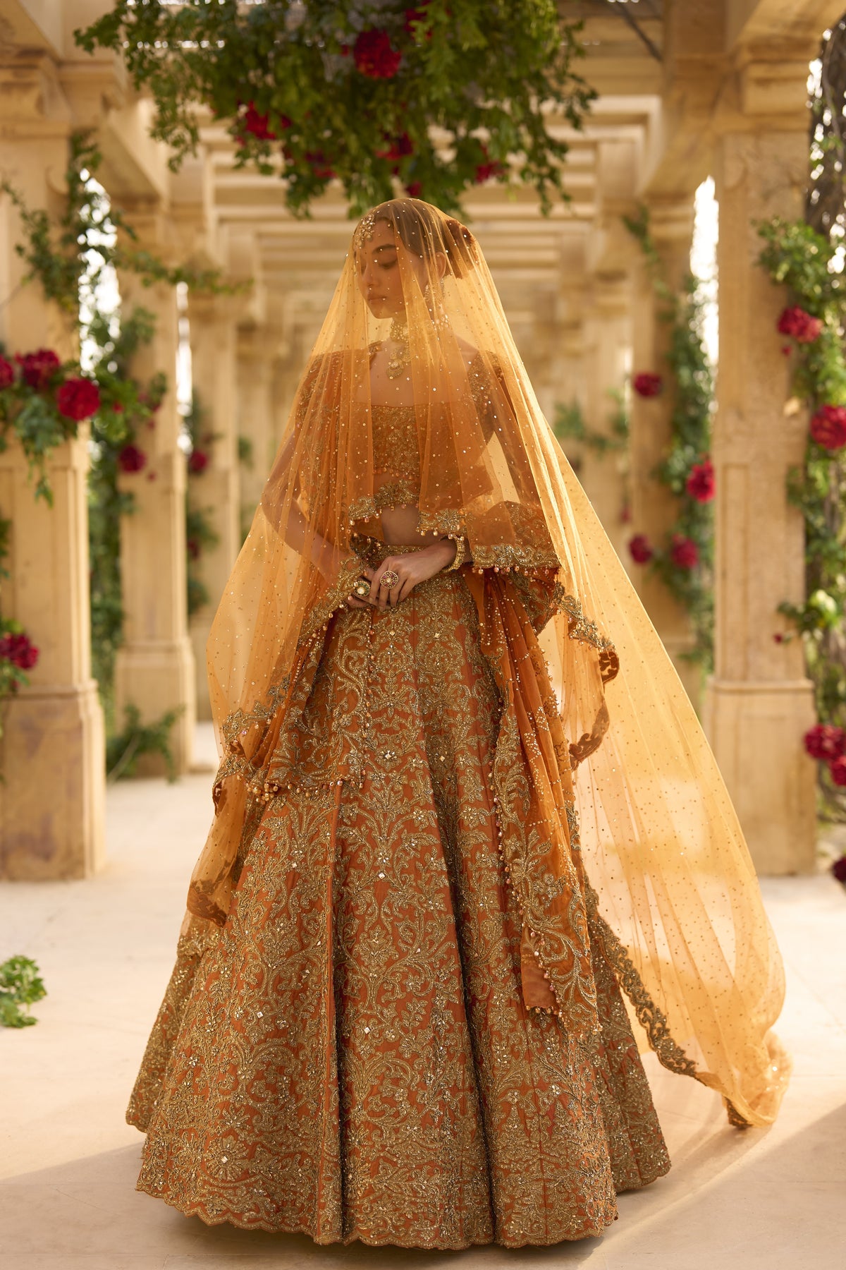 Rust Zardosi Lehenga Set