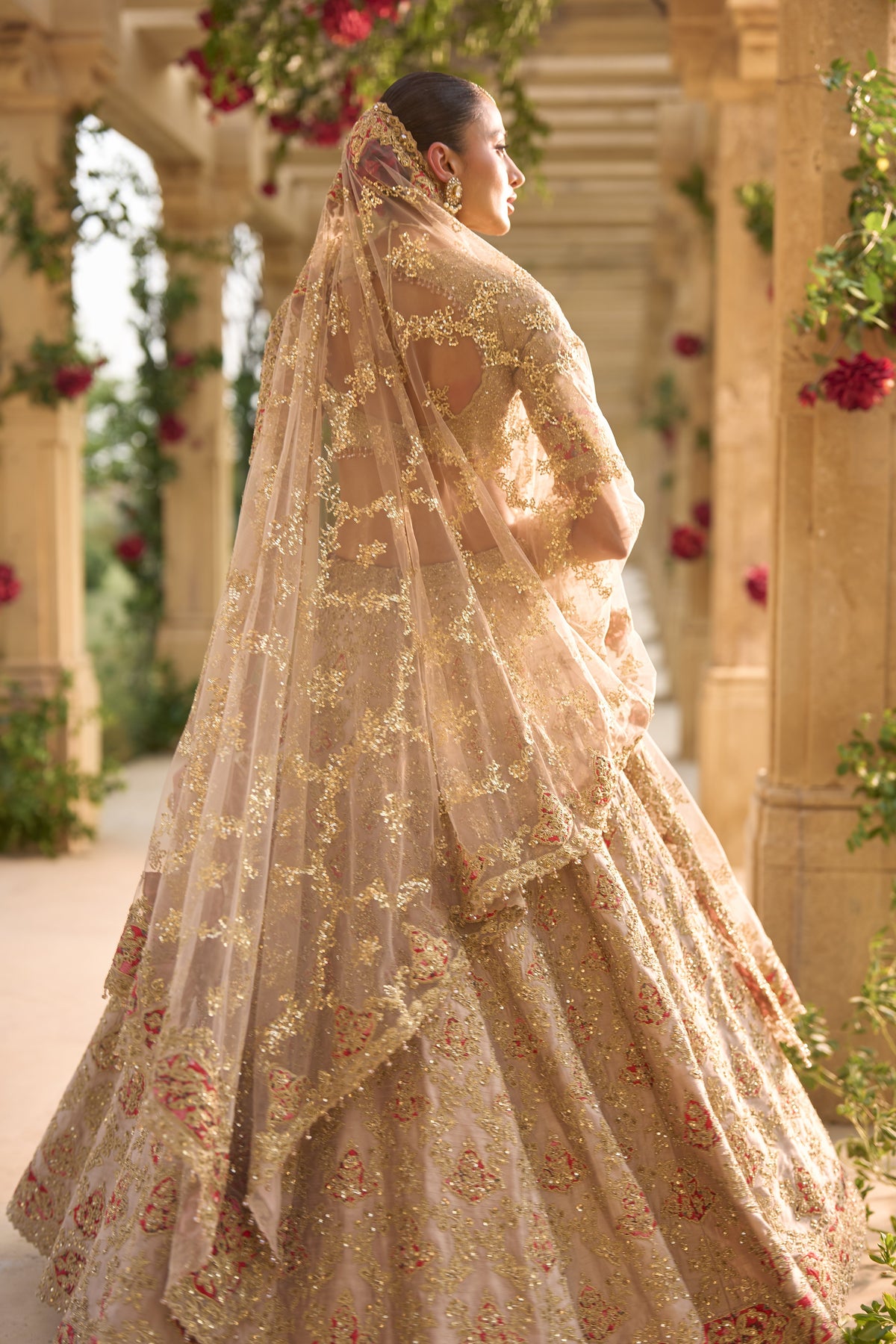 Nude Gold Applique Work Lehenga Set