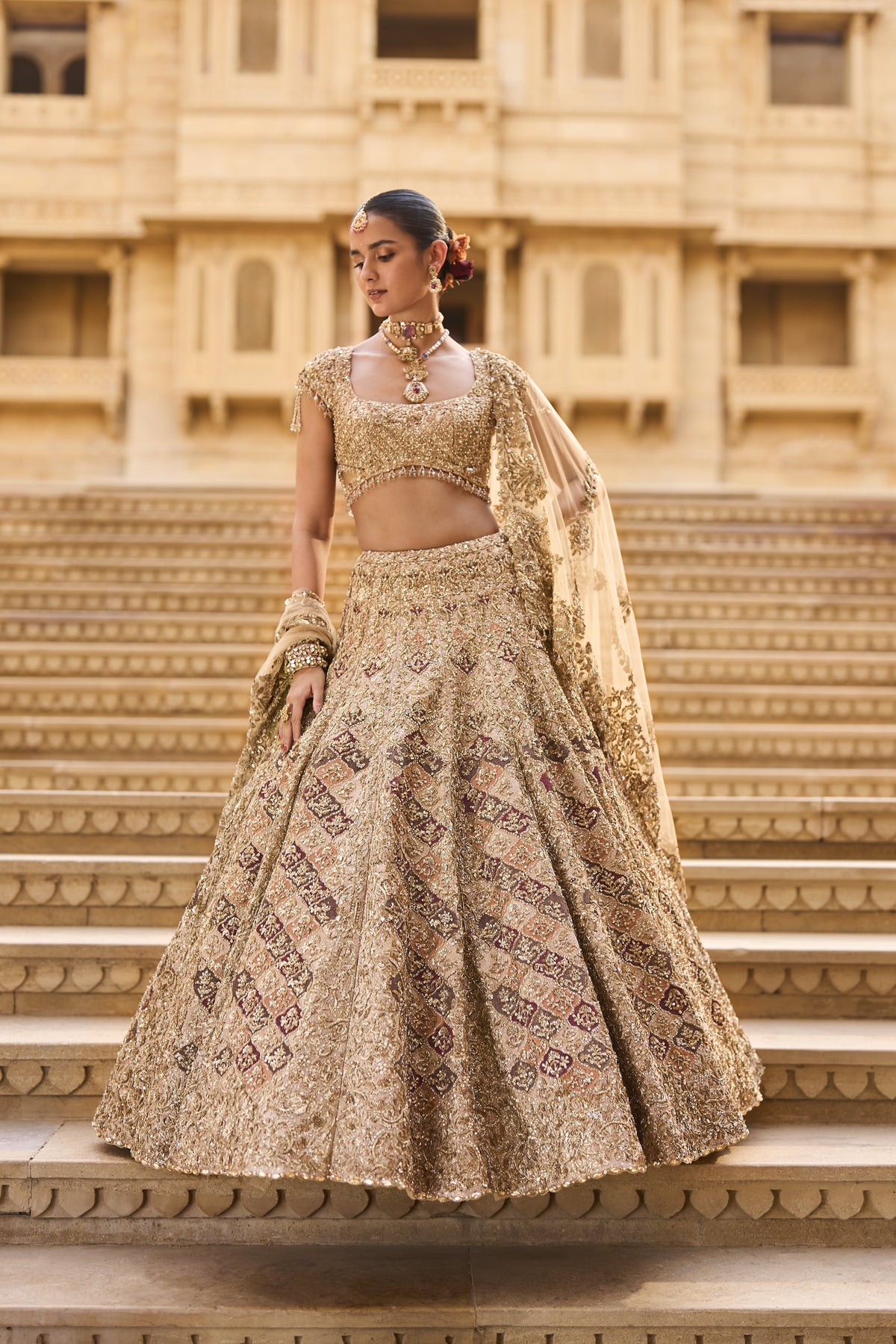 Light Gold Zardosi Lehenga