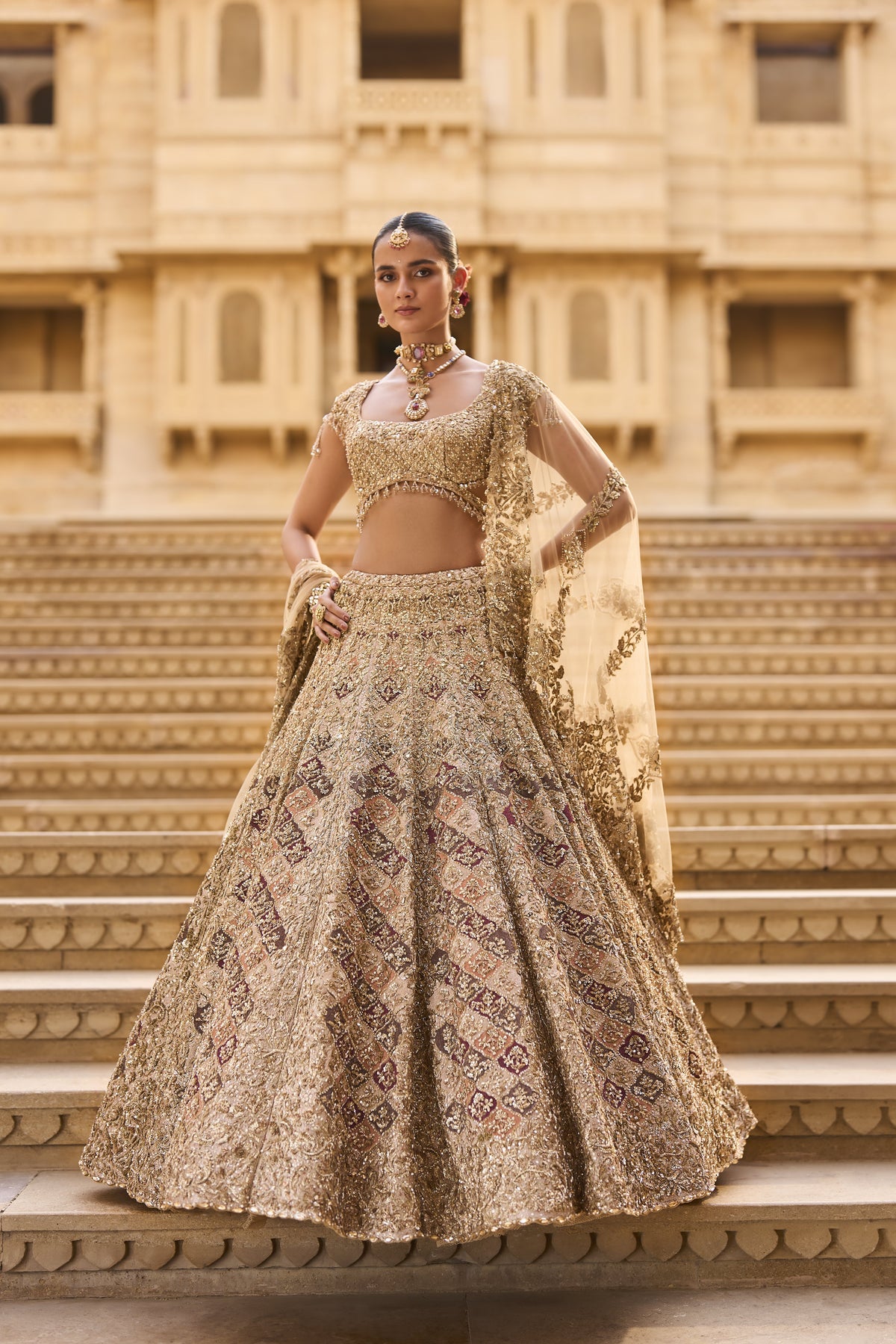 Light Gold Zardosi Lehenga