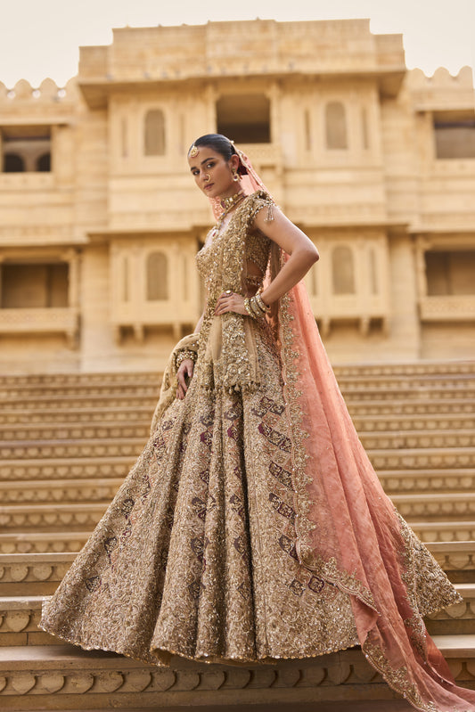 Light Gold Zardosi Lehenga