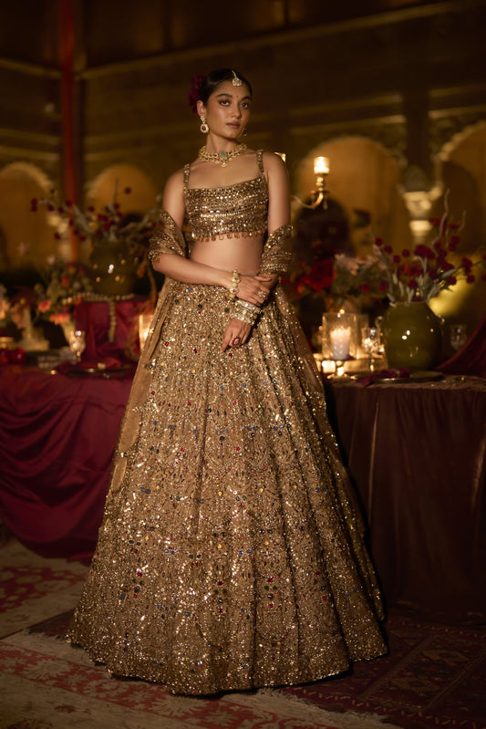 Antique Gold Scalloped Lehenga Set