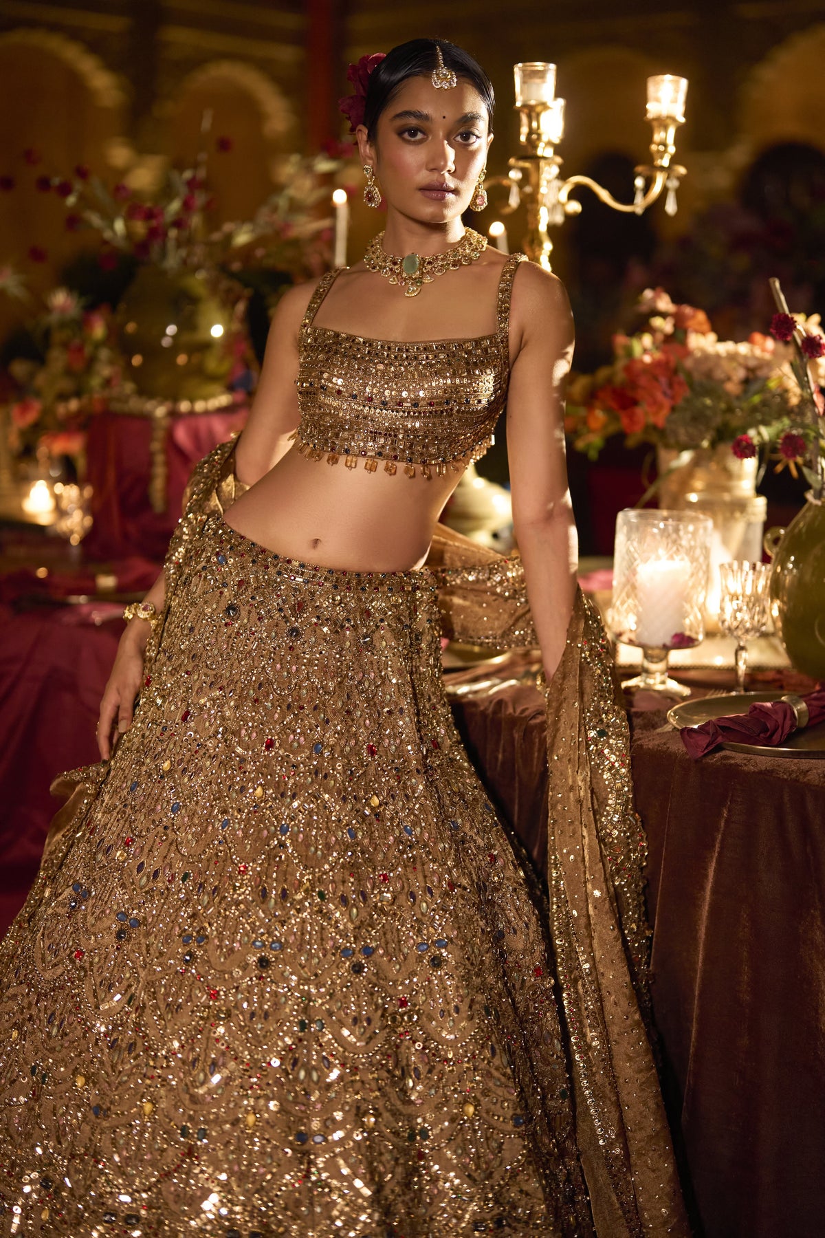 Antique Gold Scalloped Lehenga Set