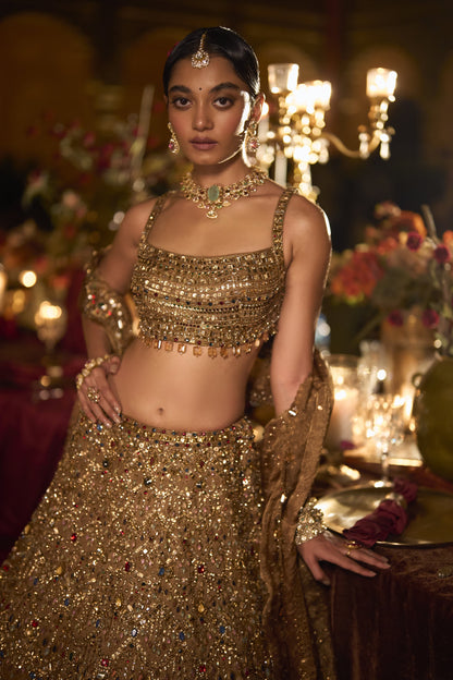 Antique Gold Scalloped Lehenga Set