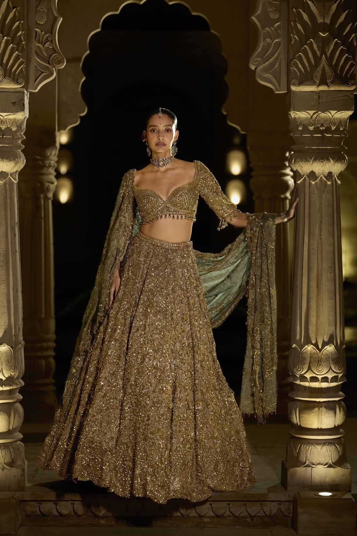 Antique Gold Sequin Lehenga Set
