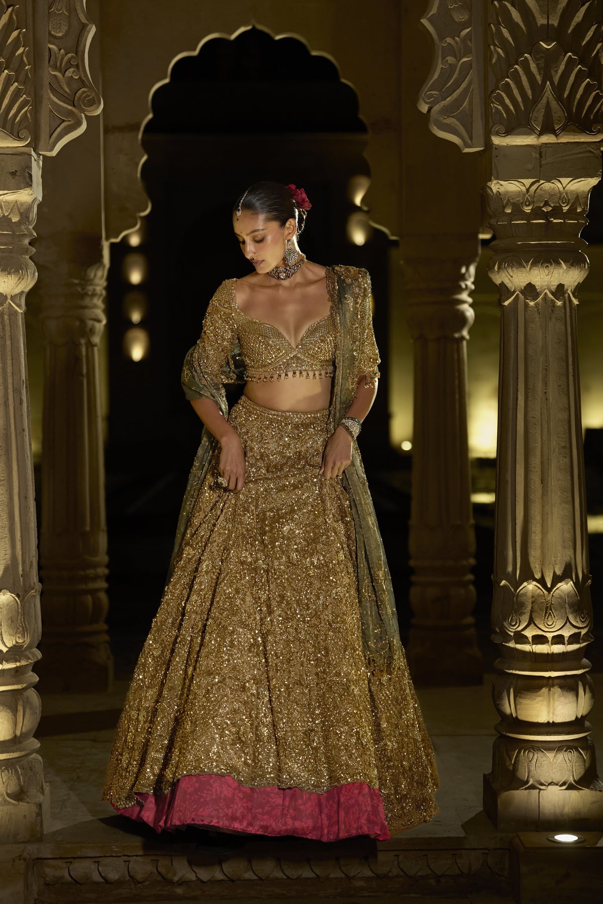 Antique Gold Sequin Lehenga Set