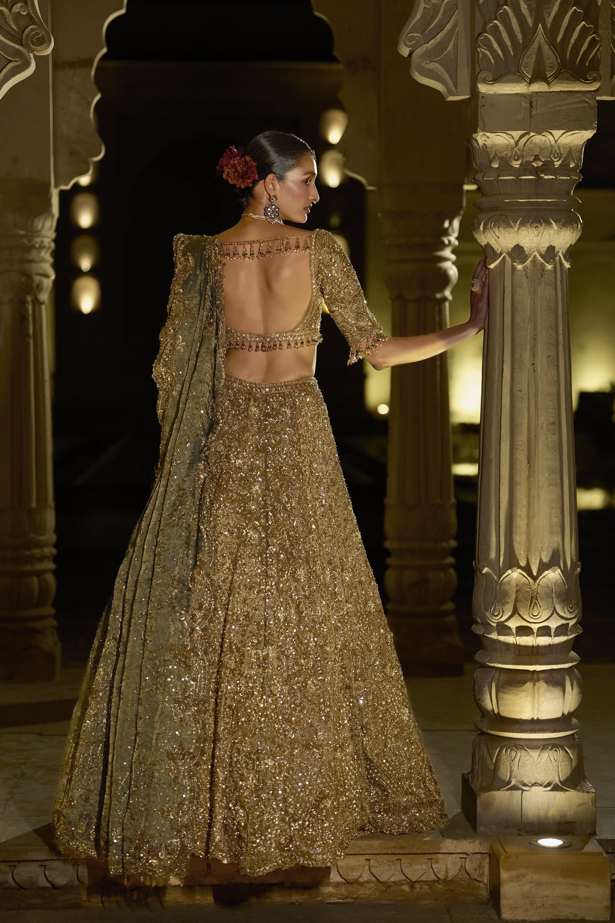 Antique Gold Sequin Lehenga Set