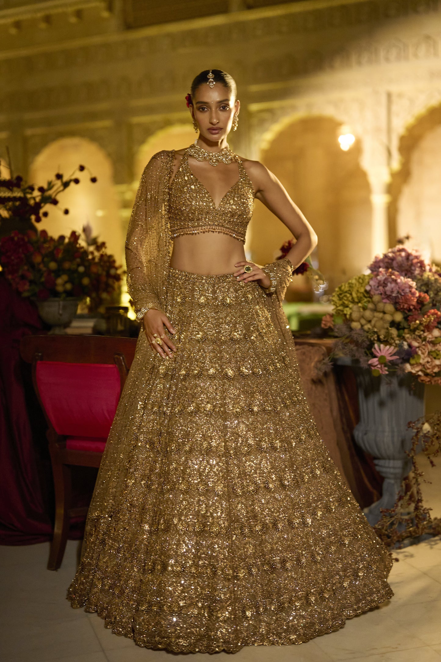 Antique Gold Sequin Lehenga Set