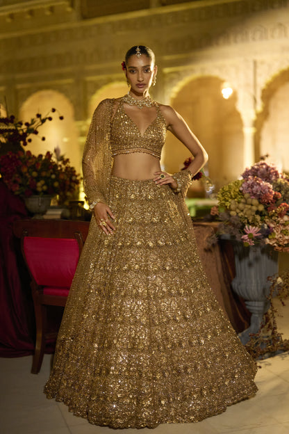 Antique Gold Sequin Lehenga Set