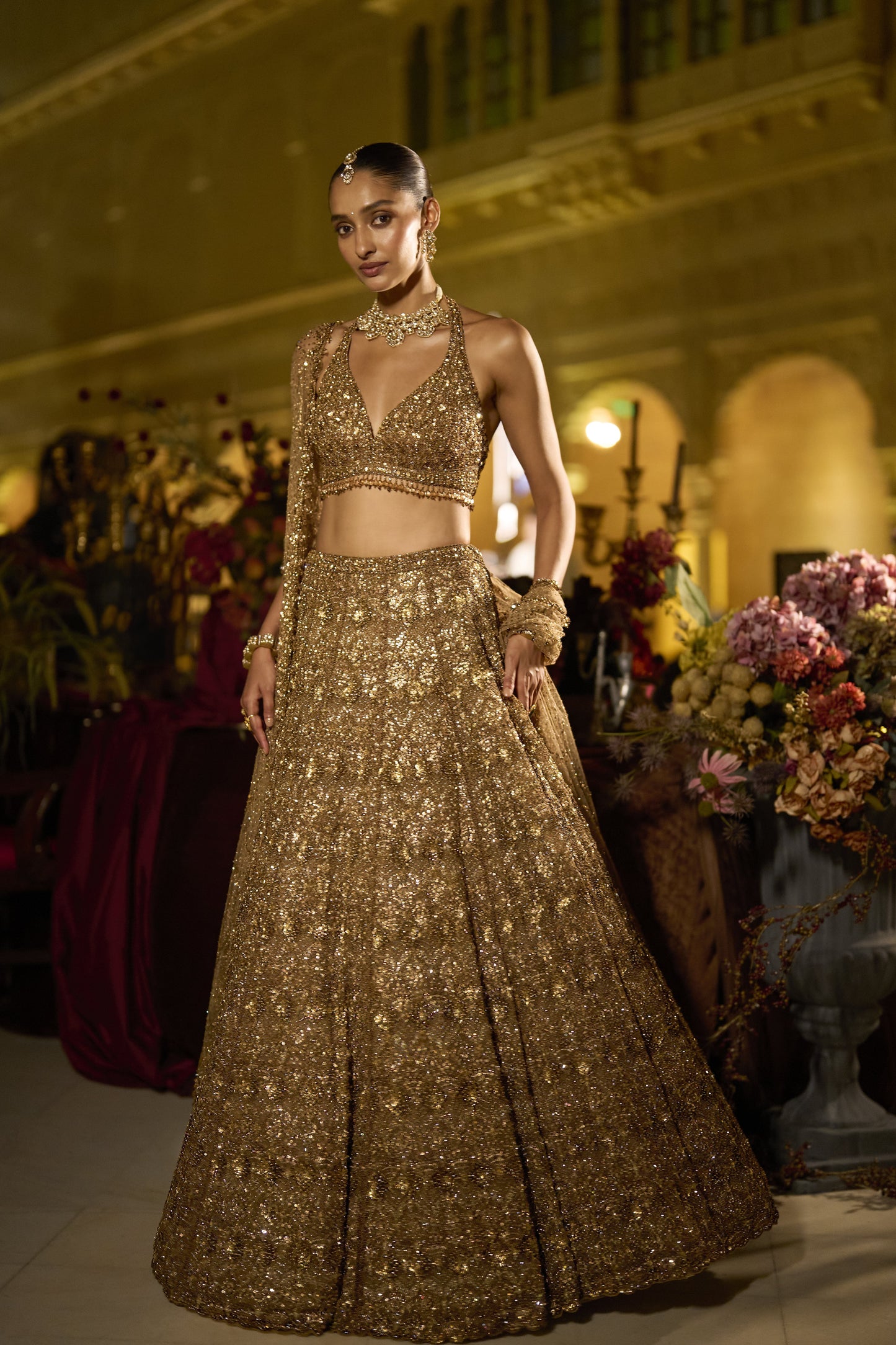 Antique Gold Sequin Lehenga Set