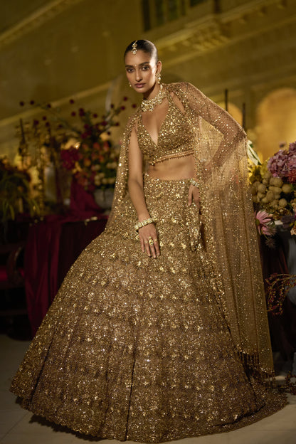 Antique Gold Sequin Lehenga Set