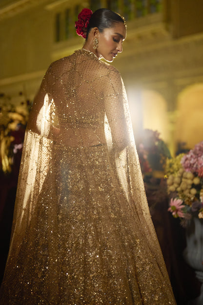 Antique Gold Sequin Lehenga Set