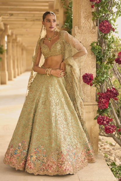 Sage Green Applique Work Lehenga Set