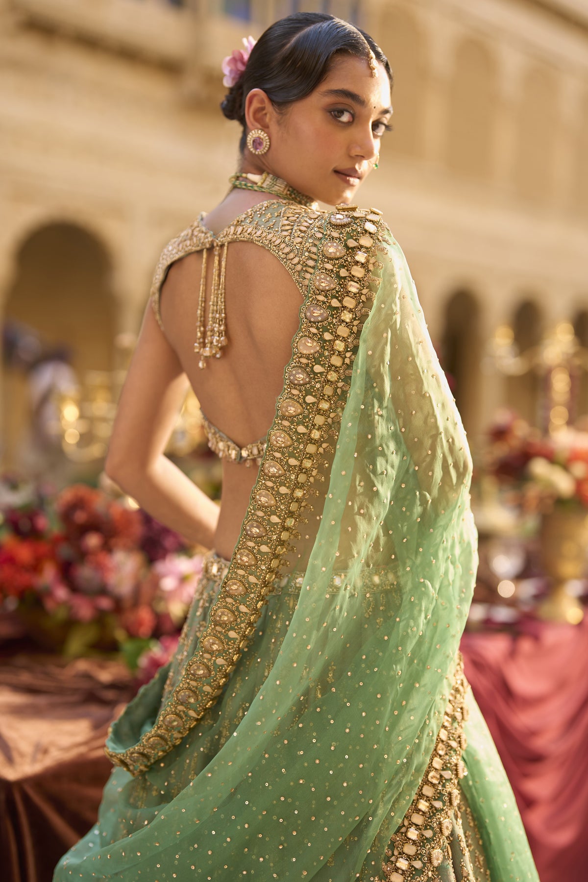 Green Gold Zardosi Lehenga Set