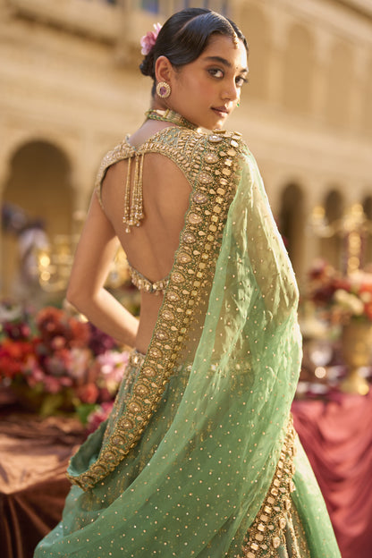 Green Gold Zardosi Lehenga Set