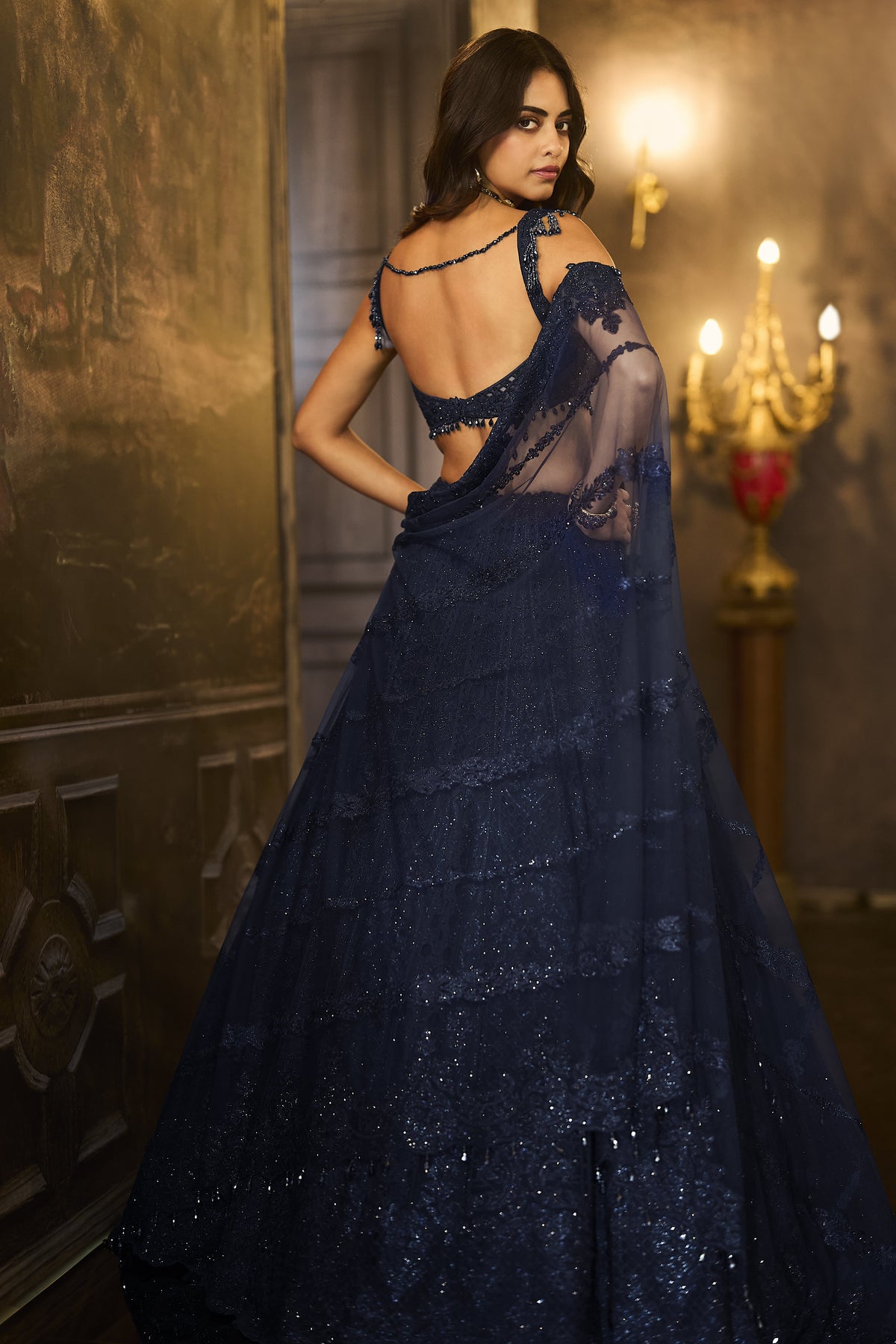Navy Crystal Lehenga Set
