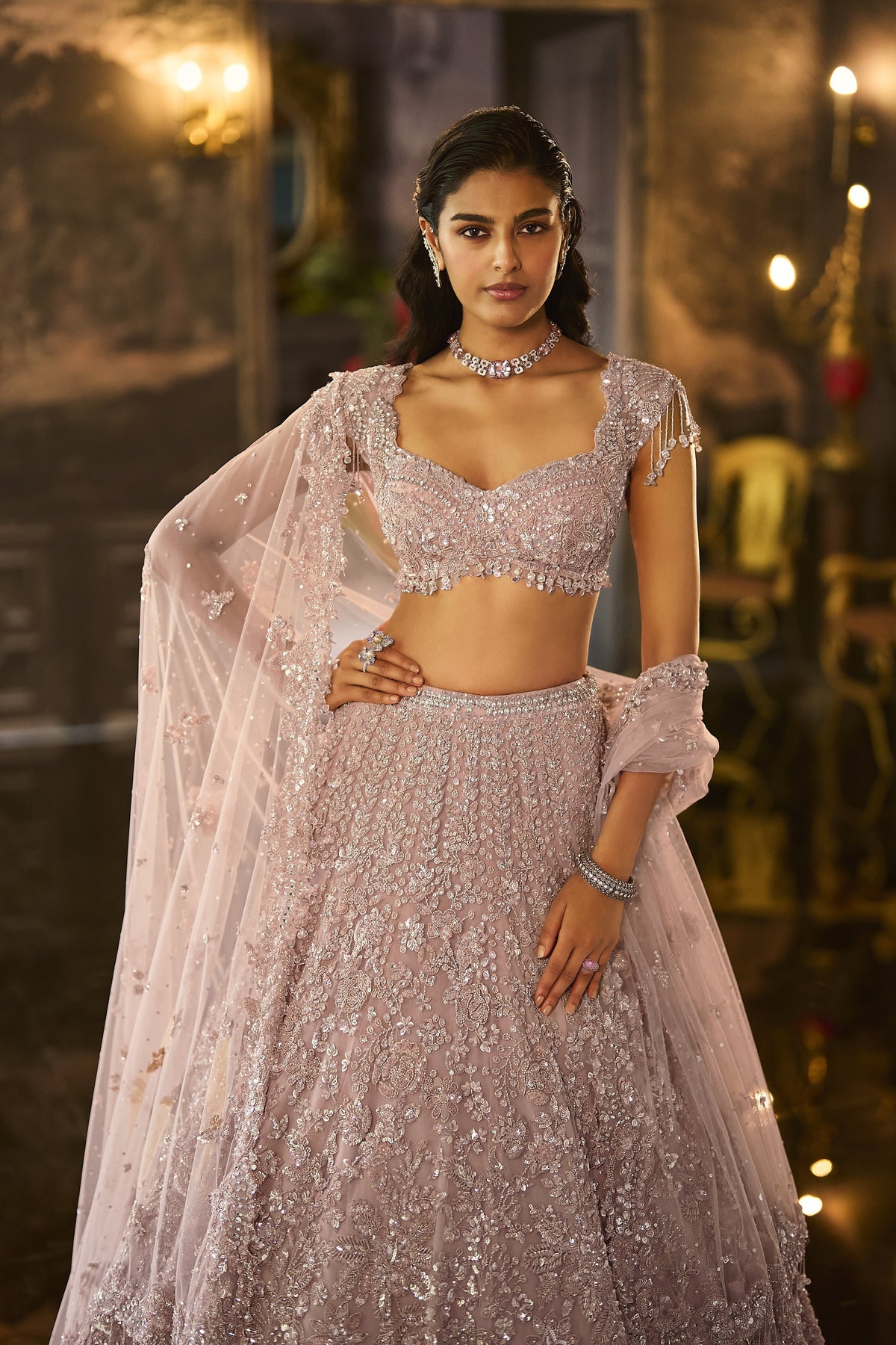 Dusty Peach Sequin Lehenga Set