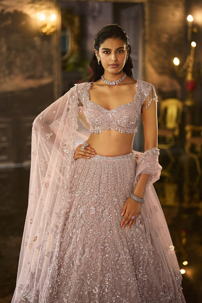 Dusty Peach Sequin Lehenga Set