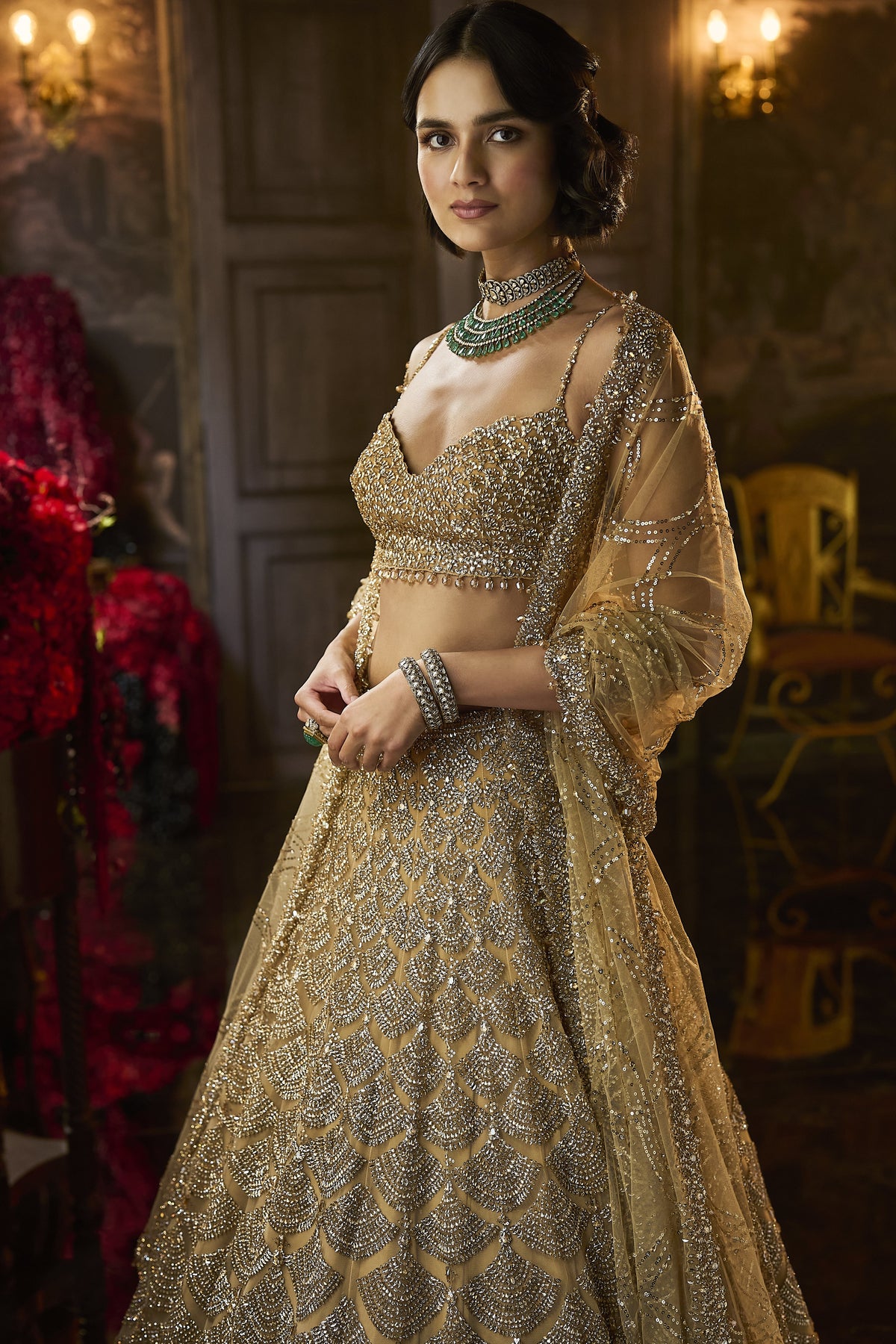 Gold Sequin & Crystal Lehenga Set
