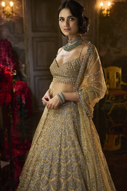 Gold Sequin & Crystal Lehenga Set