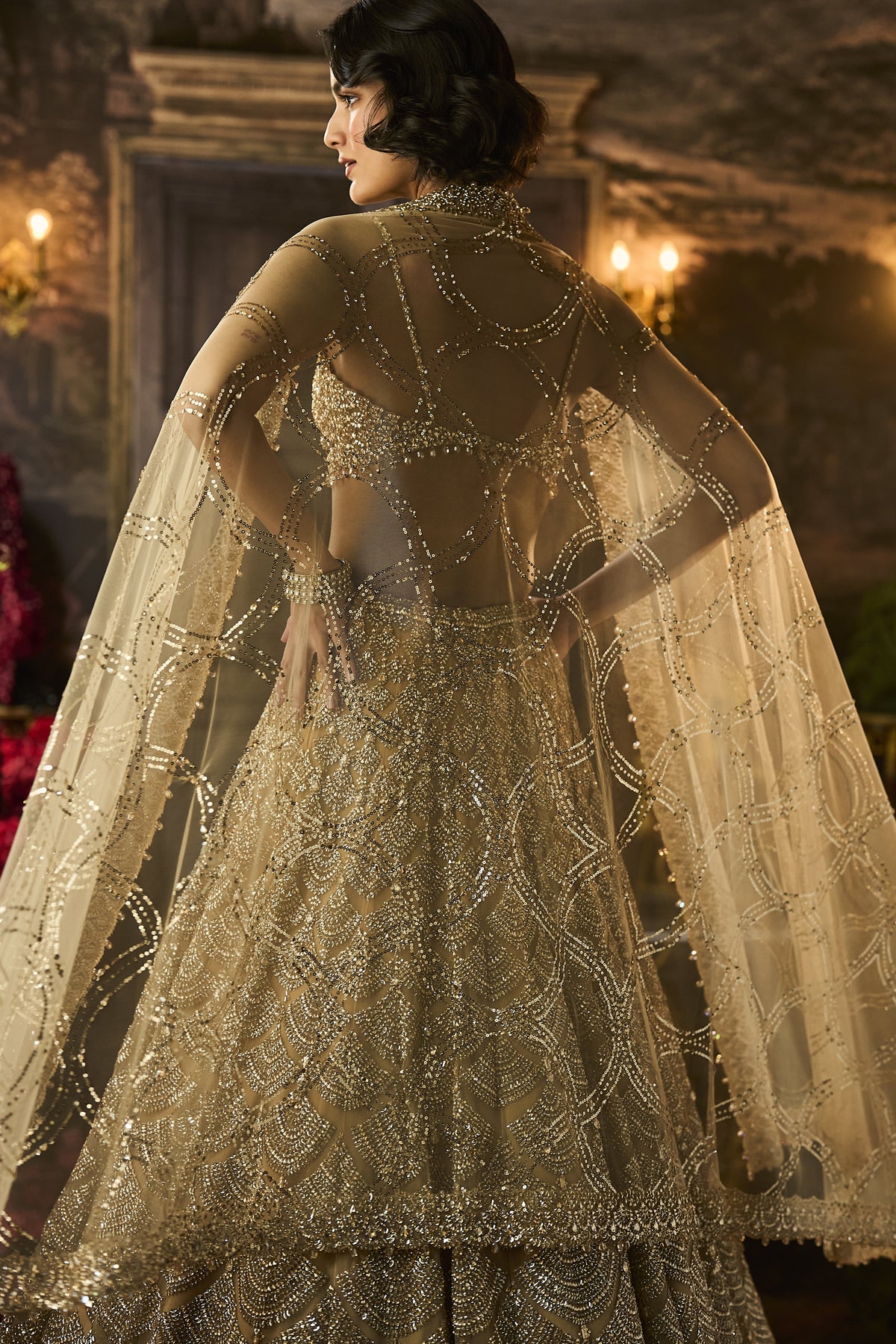 Gold Sequin & Crystal Lehenga Set