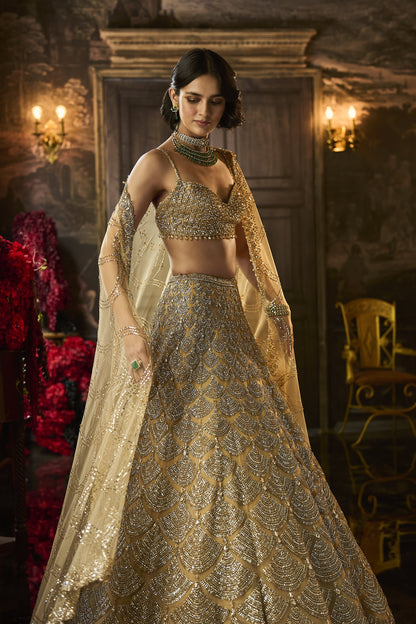 Gold Sequin & Crystal Lehenga Set