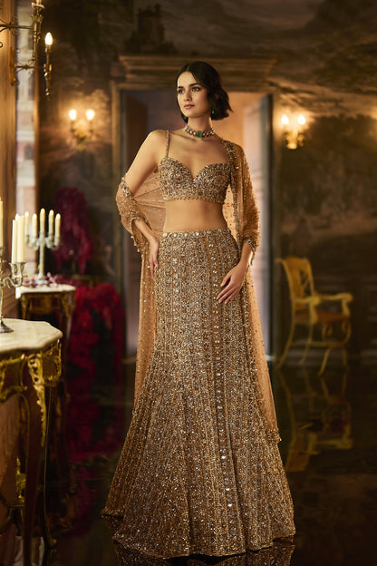 Antique Gold Crystal Fit & Flare Skirt Set
