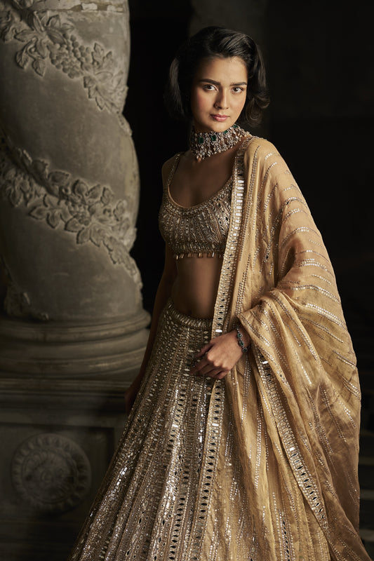 Gold Mirror Work Lehenga Set