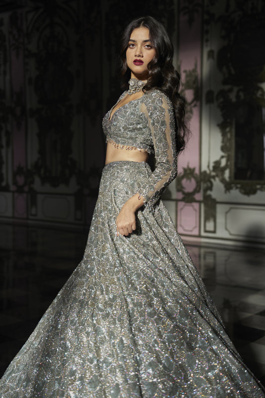 Silver Abstract Lehenga Set