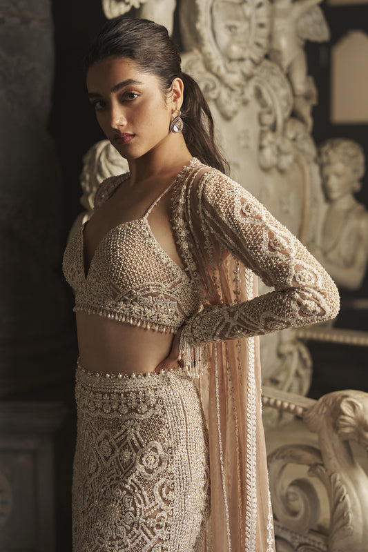 Nude Cream Skirt Jacket Set