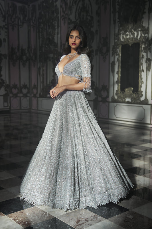 Light Grey Sequin Lehenega Set