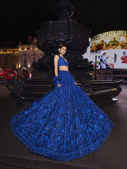 Blue Paisley Lehenga Set